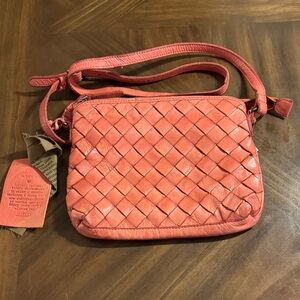 Elegant Coral Woven Crossbody Bag